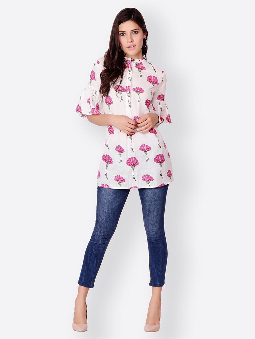 bell sleeved printed regular top - 18347806 - Standard Image - 3