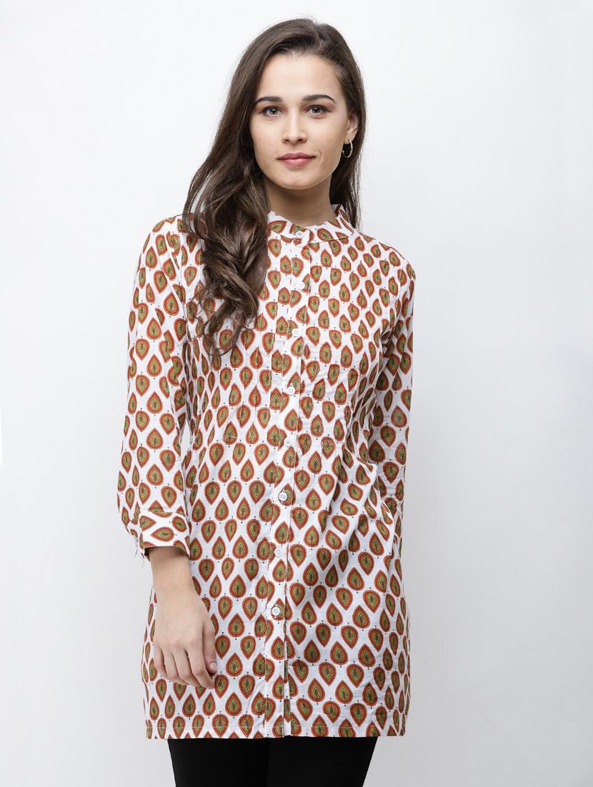 long-sleeved printed regular tunic - 18347845 -  Zoom Image - 0