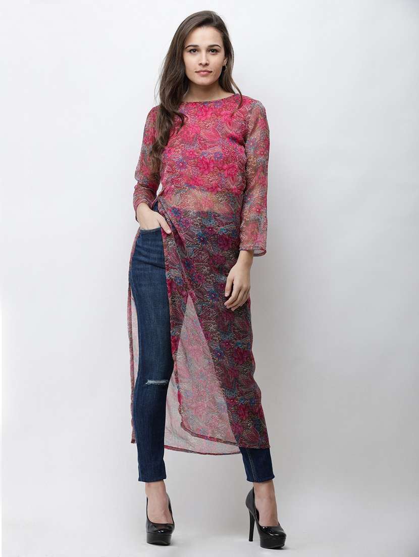 side slit floral tunic