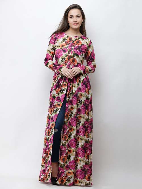 front slit floral maxi tunic - 18347855 -  Standard Image - 0