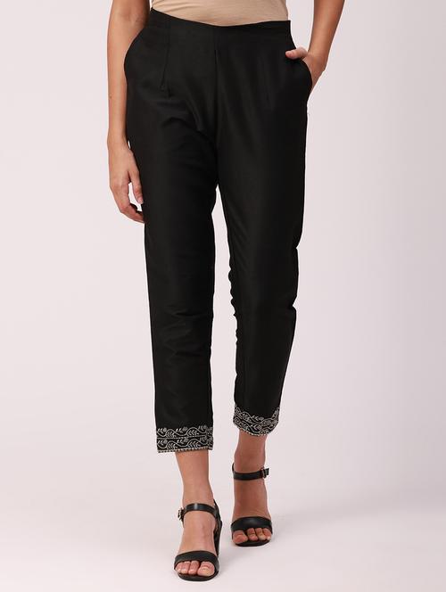 black solid cigarette pants trouser - 18349124 -  Standard Image - 0