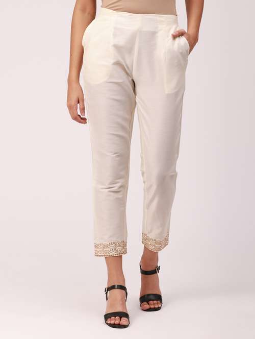 white solid flant front trouser - 18349125 - Standard Image - 0