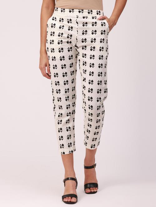 white printed cigarette pants trouser - 18349126 -  Standard Image - 0