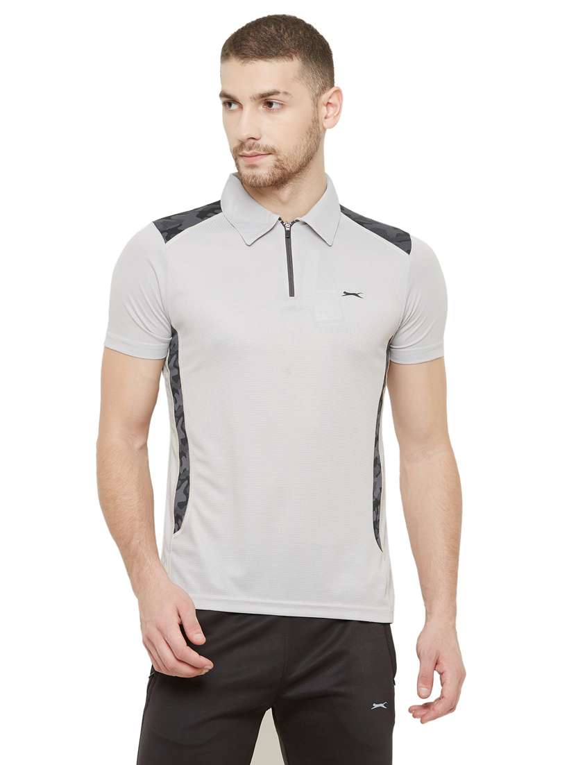 grey solid polo t-shirt - 18349148 - Zoom Image - 0