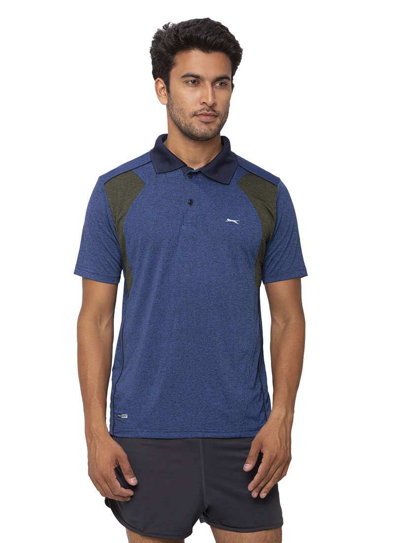 navy blue color-blocked polo t-shirt - 18349155 -  Zoom Image - 0
