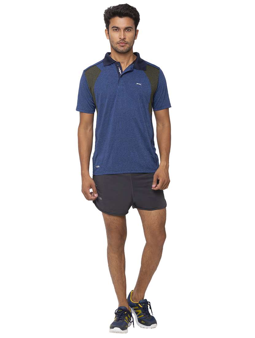 navy blue color-blocked polo t-shirt - 18349155 - Standard Image - 3