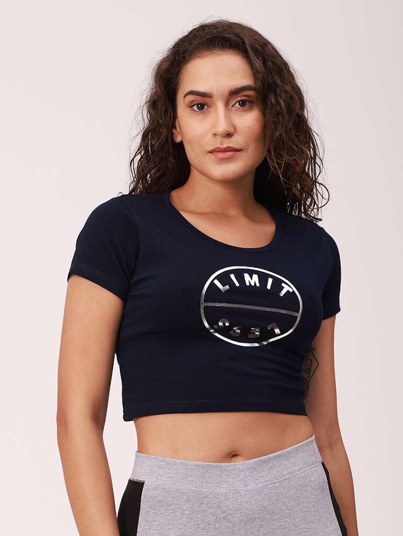 women's chest print round neck t-shirt