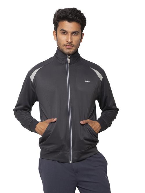 grey solid casual jacket - 18349272 -  Standard Image - 0