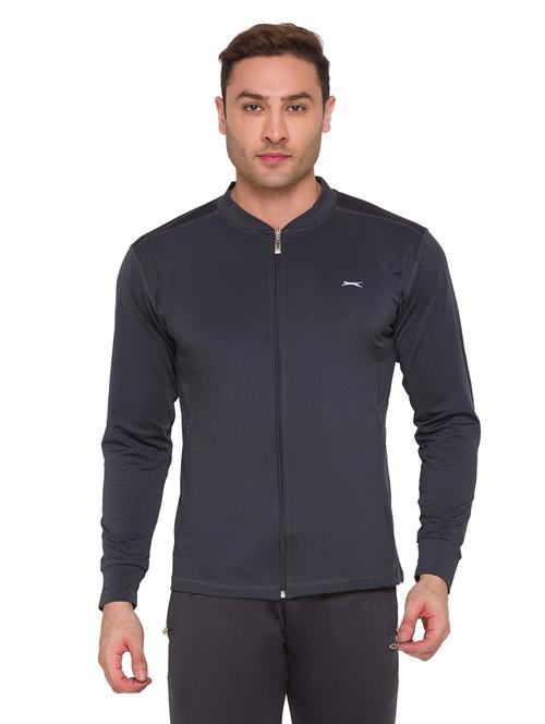 grey solid casual jacket - 18349275 - Standard Image - 0