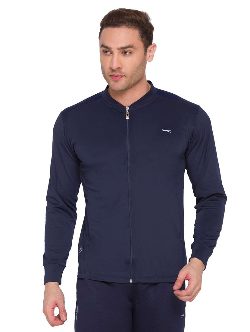 navy blue solid casual jacket - 18349276 - Zoom Image - 0