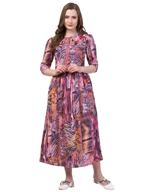 tie up neck printed fit & flare dress - 18349281 - Standard Image - 0