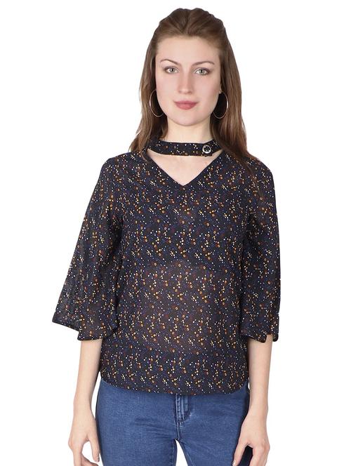 choker neck printed top - 18349311 - Standard Image - 0