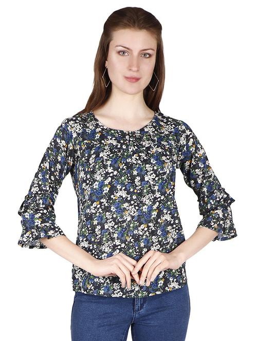round neck floral print top - 18349338 - Standard Image - 0