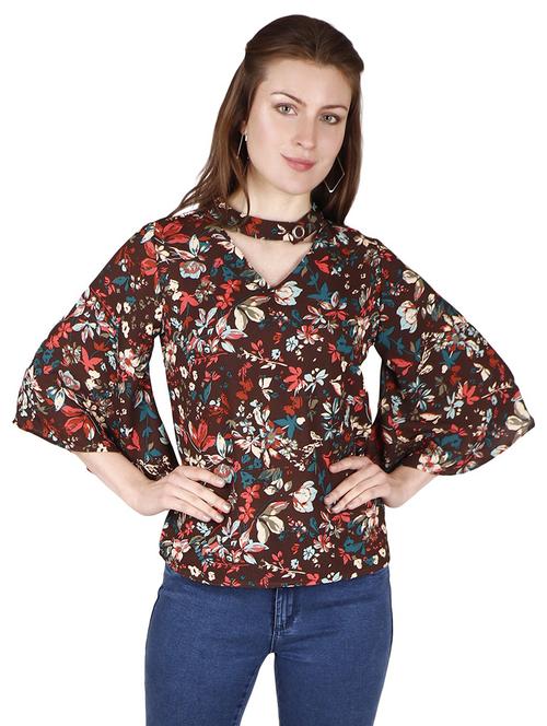 choker neck printed top - 18349342 - Standard Image - 0