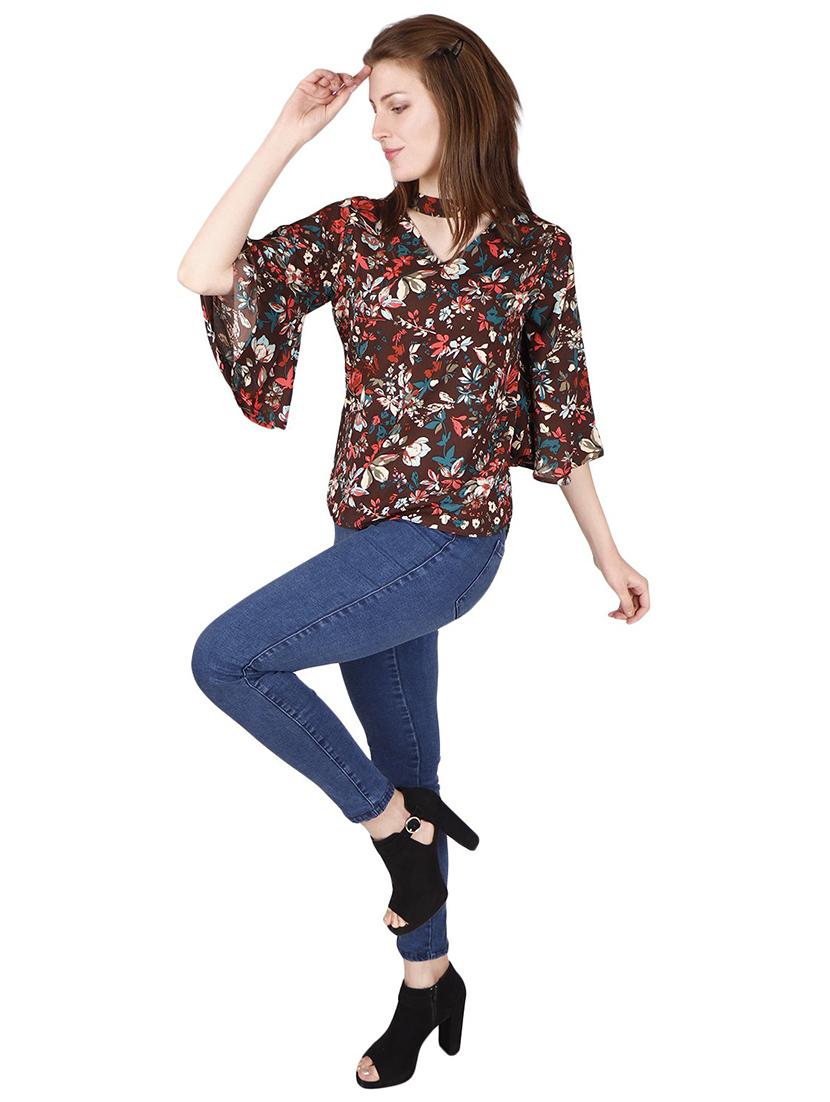 choker neck printed top - 18349342 - Standard Image - 3
