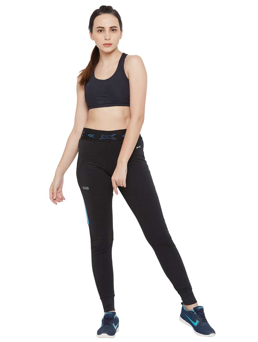 black solid spandex track pant - 18351560 - Standard Image - 3