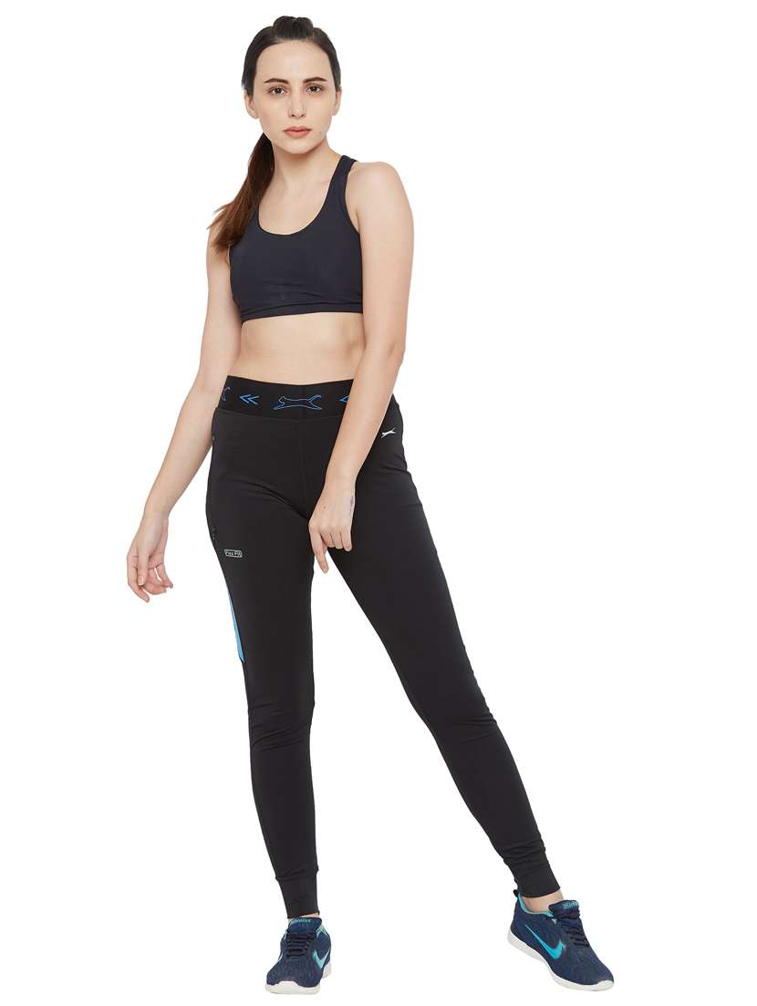 black solid spandex track pant - 18351561 - Standard Image - 3