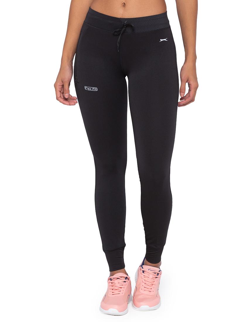 black solid spandex track pant - 18351567 -  Zoom Image - 0