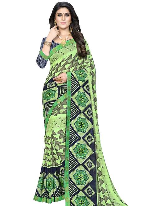 women's geometric green colored saree - 18351656 -  Standard Image - 0