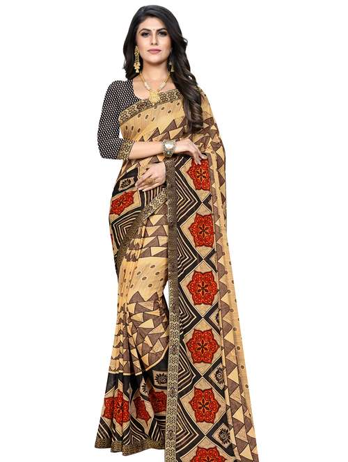 cream georgette printed saree - 18351666 -  Standard Image - 0