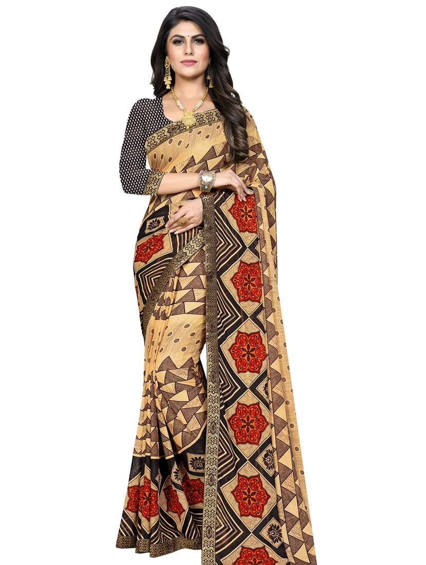 cream georgette printed saree - 18351666 -  Zoom Image - 0