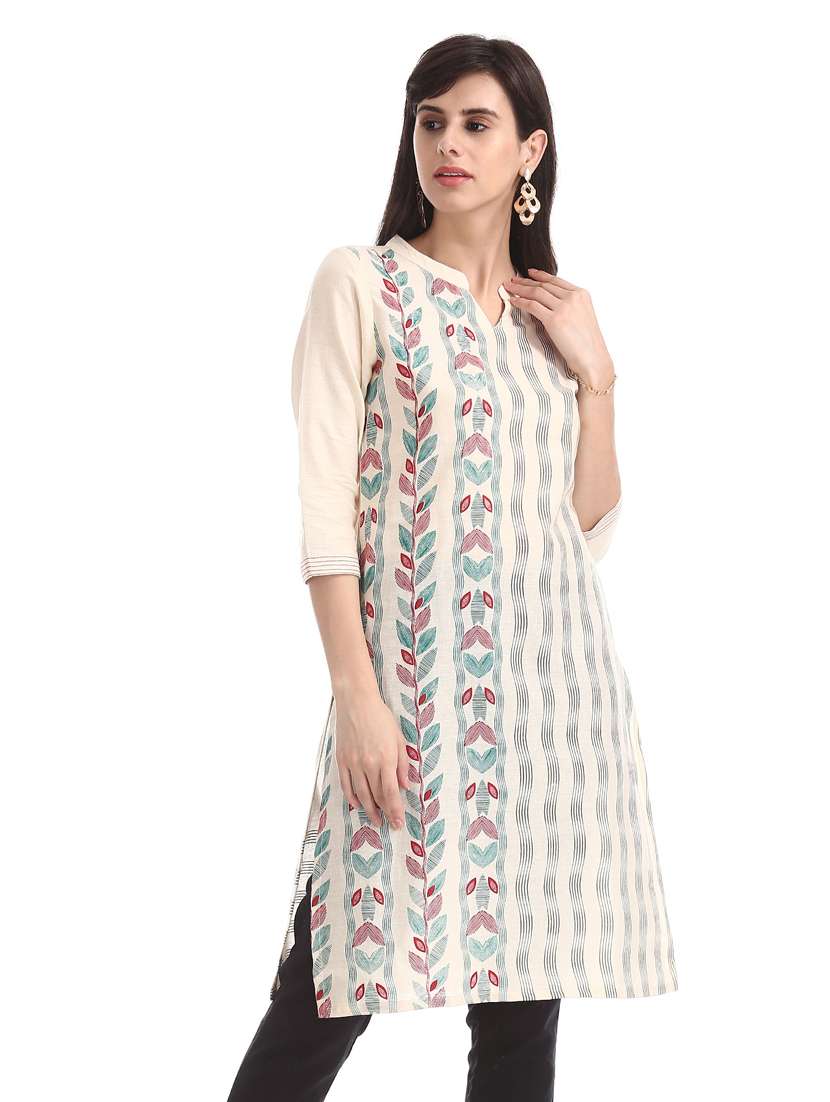 Buy online White Cotton Blend Straight Kurta from Kurta Kurtis for