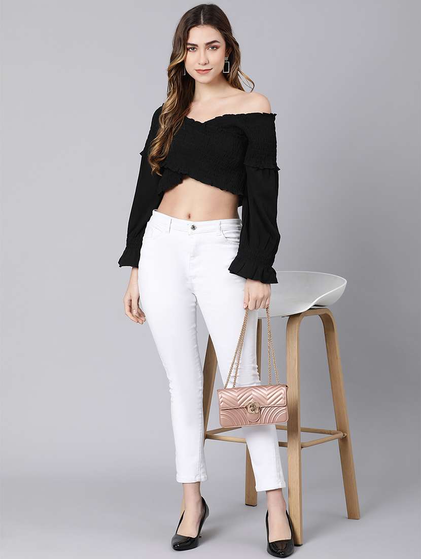 long sleeved smocked crop top - 18354434 - Standard Image - 3