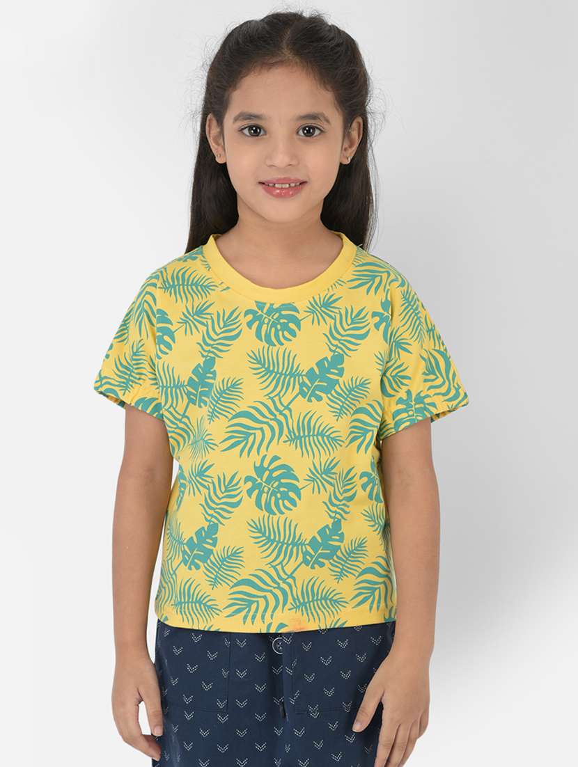 yellow printed regular tee