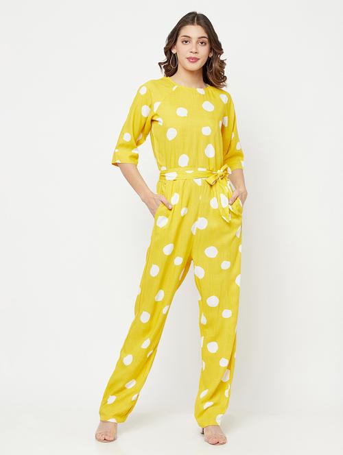 tie front polka dot full leg jumpsuit - 18355362 - Standard Image - 0