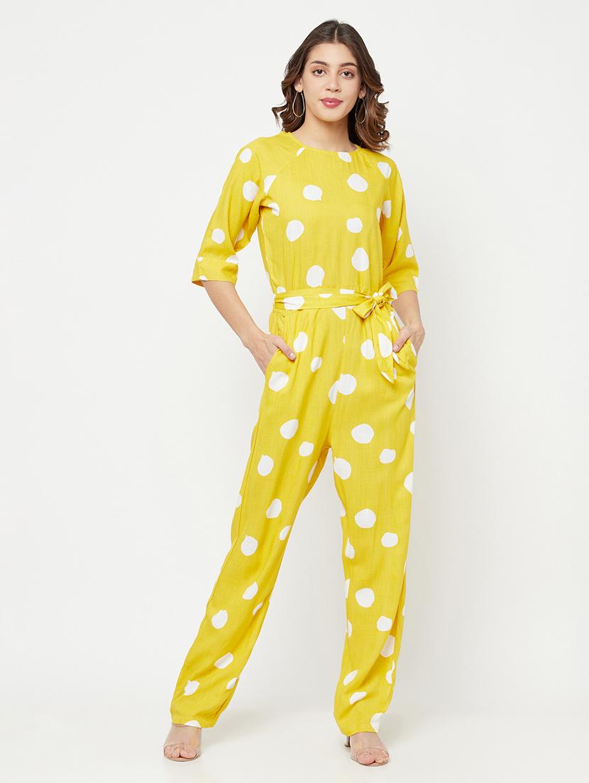 tie front polka dot full leg jumpsuit - 18355362 - Zoom Image - 0
