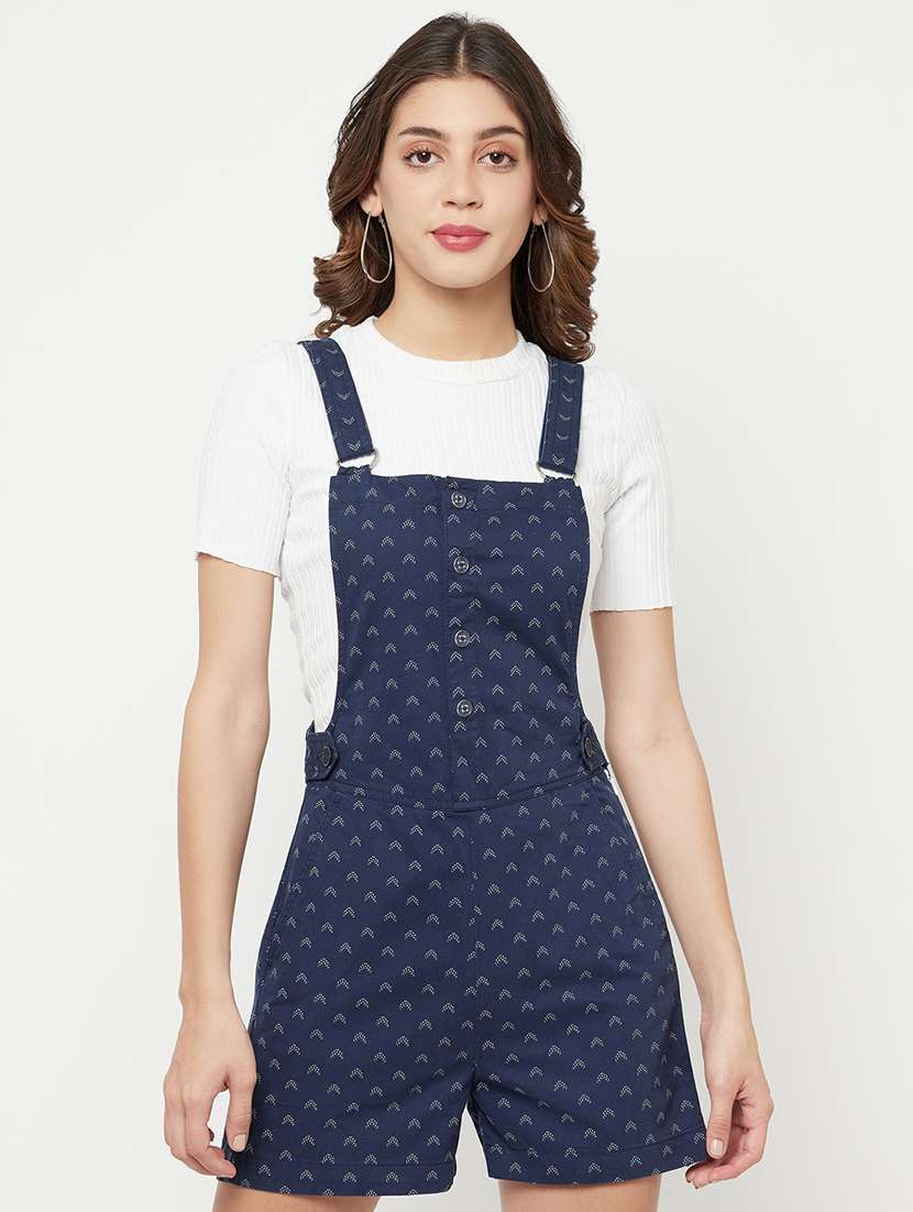 button detail printed dungaree 