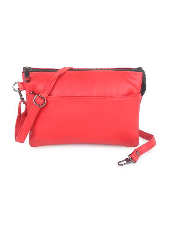 red solid regular sling bag