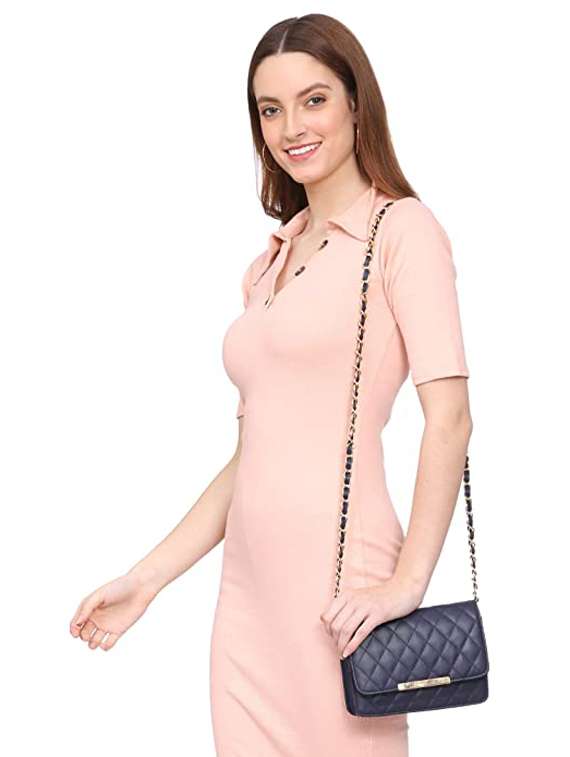 navy blue textured regular sling bag - 18355965 - Standard Image - 3