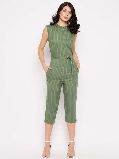 sleeveless striped knee length jumpsuit - 18356242 -  Standard Image - 0