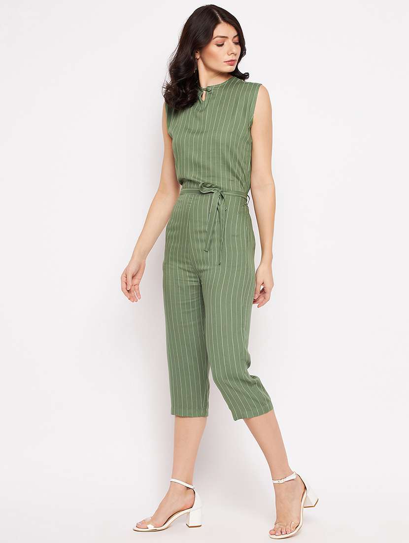 sleeveless striped knee length jumpsuit - 18356242 -  Standard Image - 3
