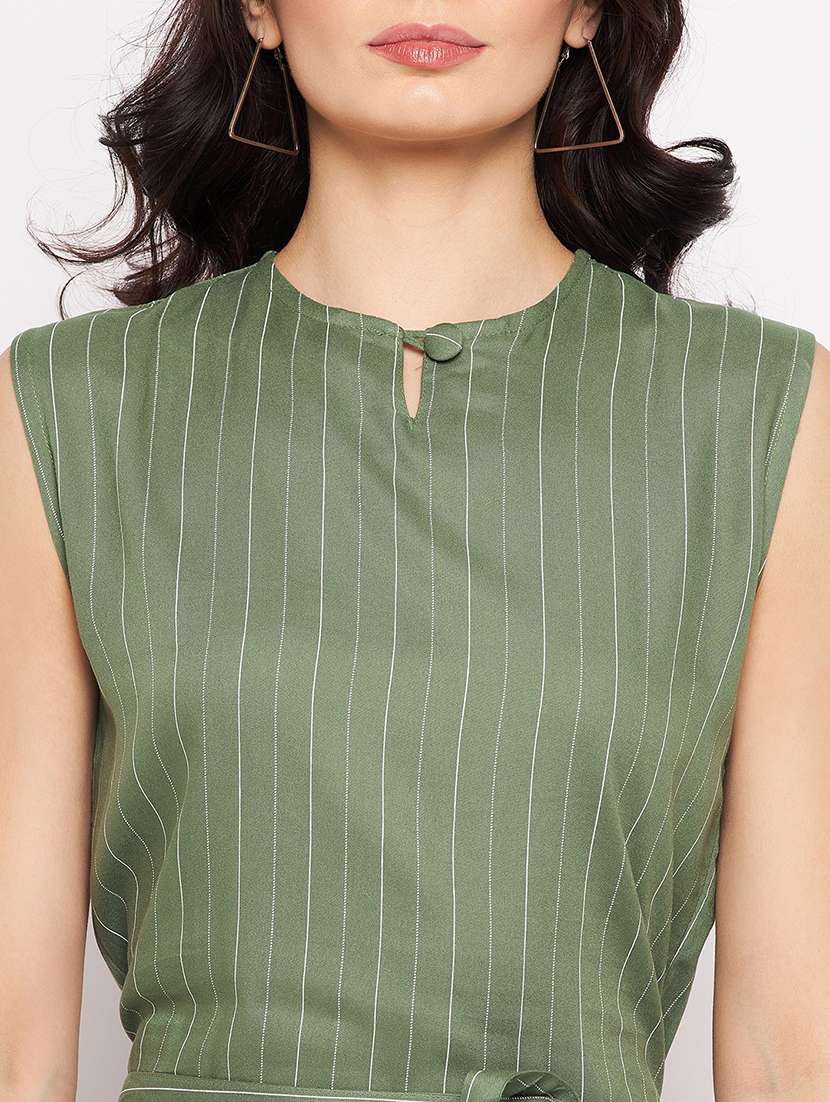 sleeveless striped knee length jumpsuit - 18356242 -  Standard Image - 5