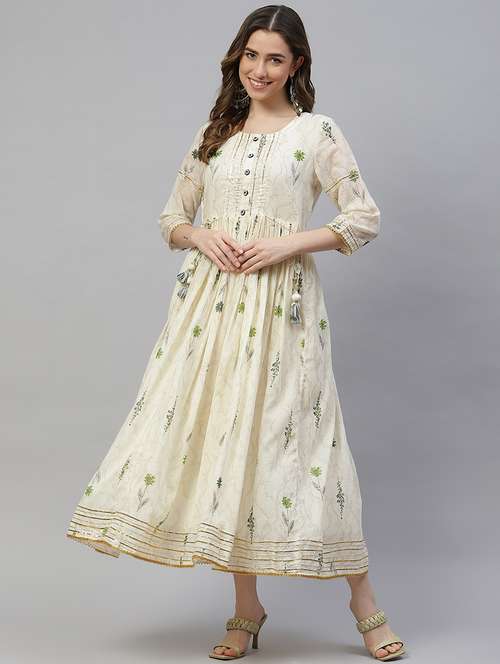 white cotton fit & flare gown - 18356597 -  Standard Image - 0