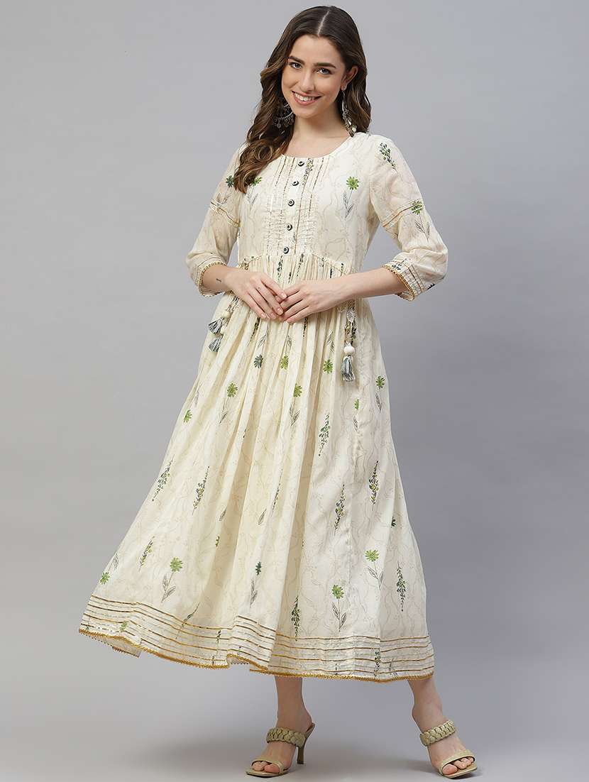 white cotton fit & flare gown - 18356597 -  Zoom Image - 0