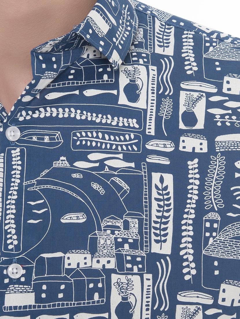 blue printed casual shirt - 18356703 - Standard Image - 5