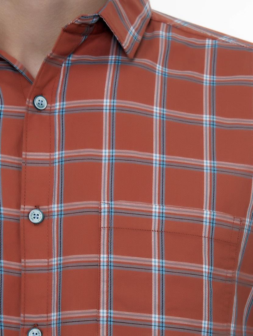 orange checkered casual shirt - 18356709 - Standard Image - 5