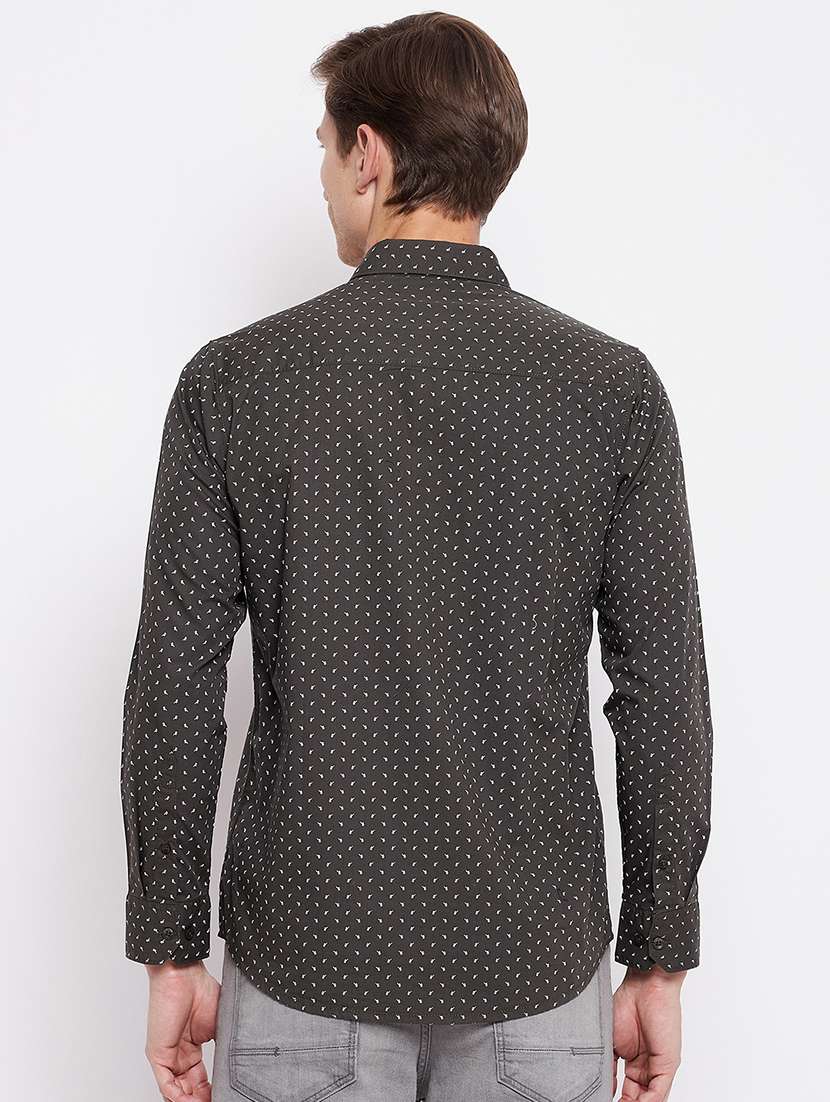 olive-green printed casual shirt - 18356810 - Standard Image - 3