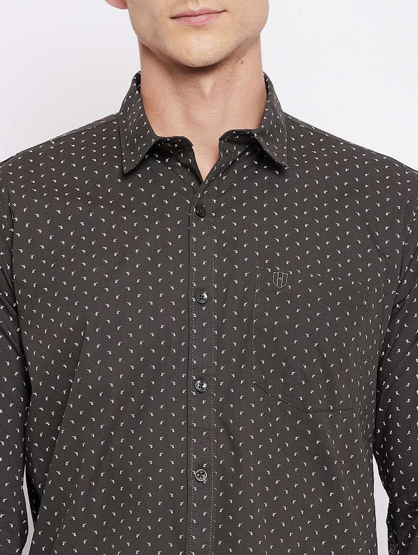 olive-green printed casual shirt - 18356810 - Standard Image - 5