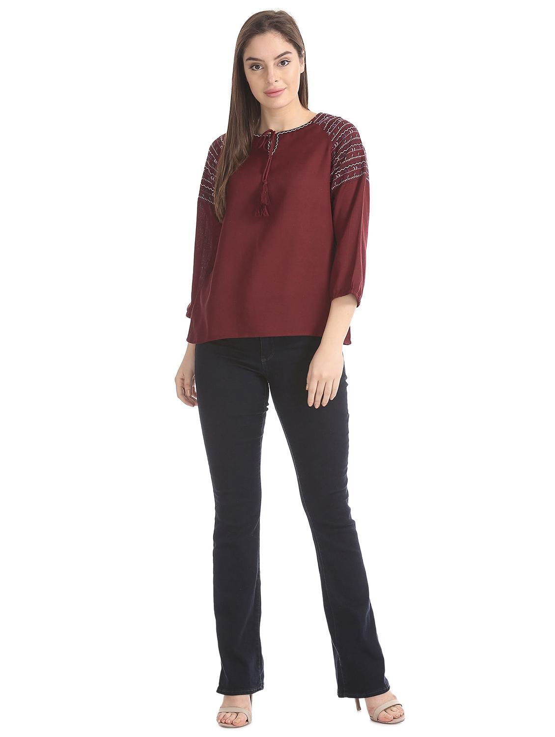 women's straight tie-up neck top - 18357390 - Standard Image - 3