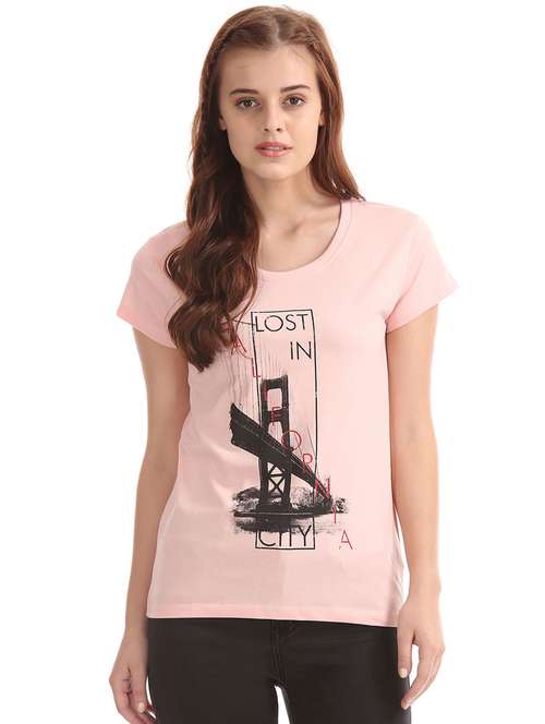 women's front print round neck t-shirt - 18358088 - Standard Image - 0