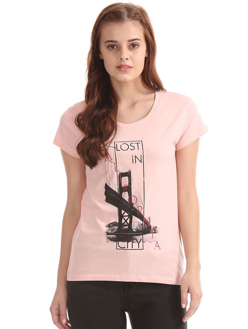 women's front print round neck t-shirt - 18358088 - Zoom Image - 0
