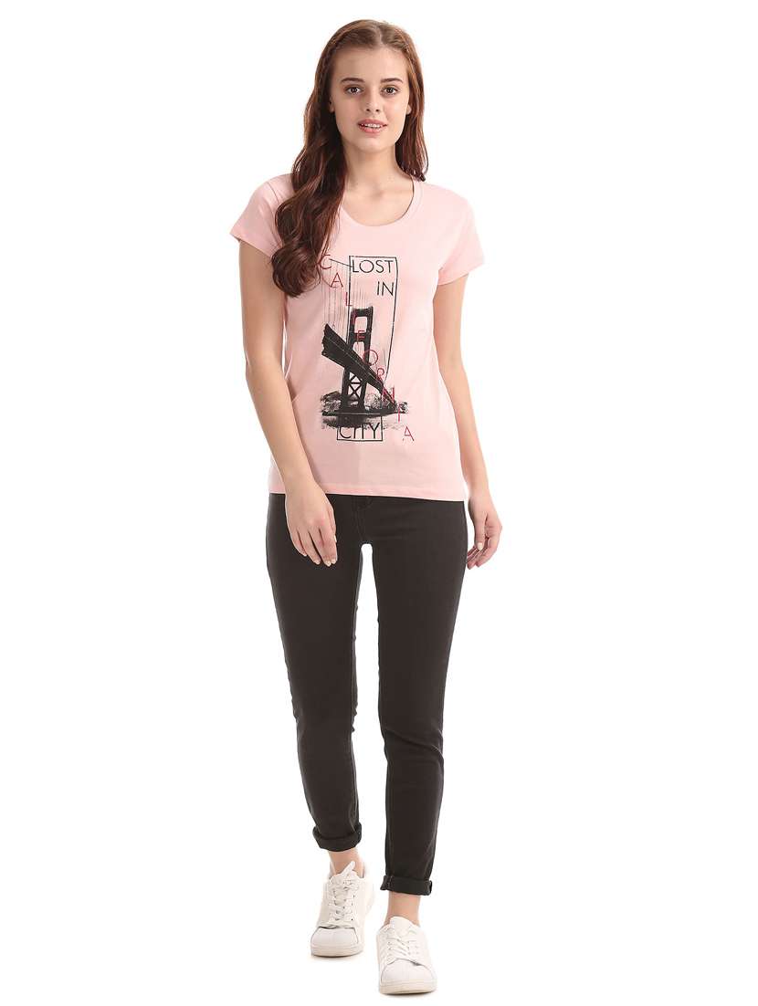 women's front print round neck t-shirt - 18358088 - Standard Image - 3
