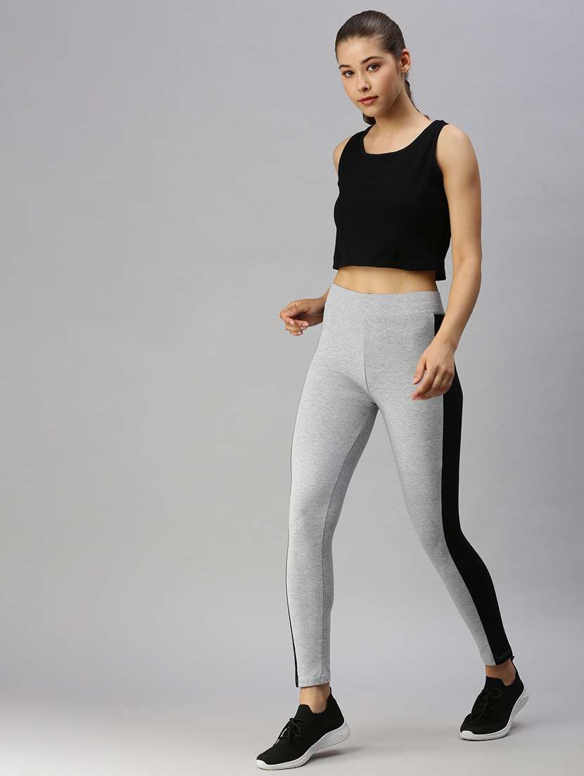 grey color block ankle length tights - 18360096 -  Standard Image - 3