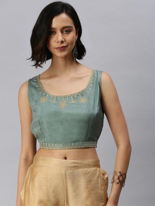 green viscose embroidered blouse - 18360161 -  Standard Image - 0
