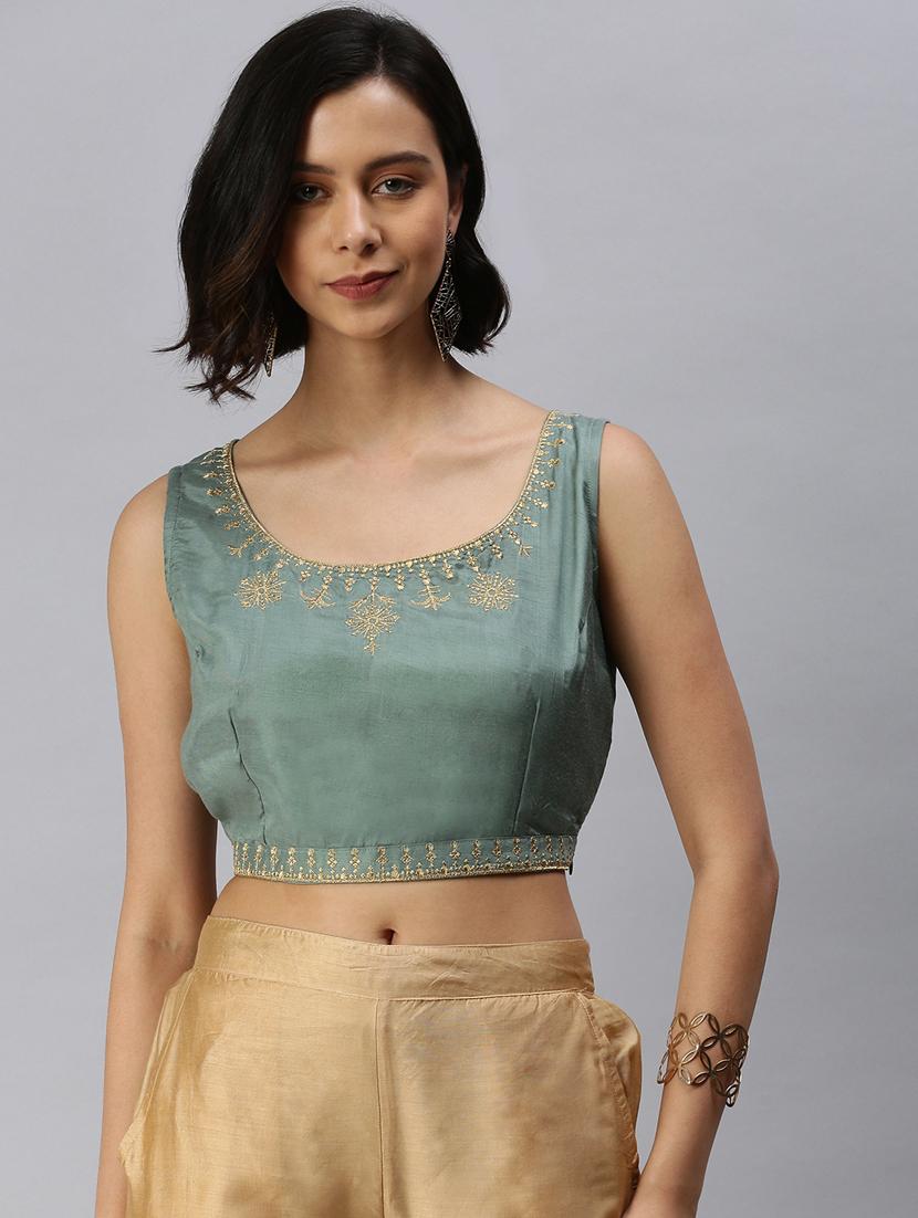 green viscose embroidered blouse - 18360161 -  Zoom Image - 0