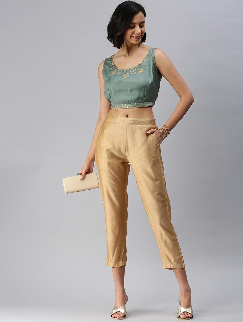 green viscose embroidered blouse - 18360161 - Standard Image - 3